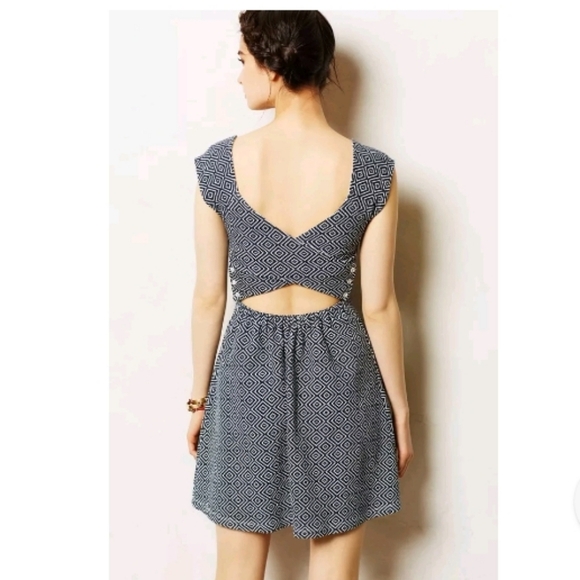 Anthropology Postmark Matilde fit & flare cross back diamond print dress - Picture 2 of 15